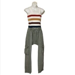 Avec Les Filles Lowrise Olive Green Slouchy Baggy Drawstring Cargo Jeans Pants